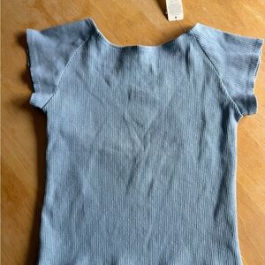 Aerie Blue Ribbed Short Sleeve Top with Plunging Back